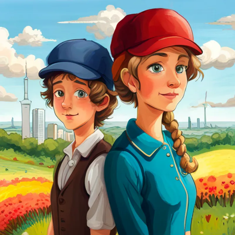 Max: Junge mit braunen Locken und blauer Mütze und Sophie: Mädchen mit blonden Zöpfen und roter Schleife steigen in den Zug zurück nach Berlin