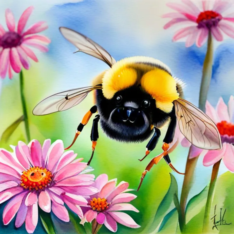 Bumblebee and friends flying together with a bright smile