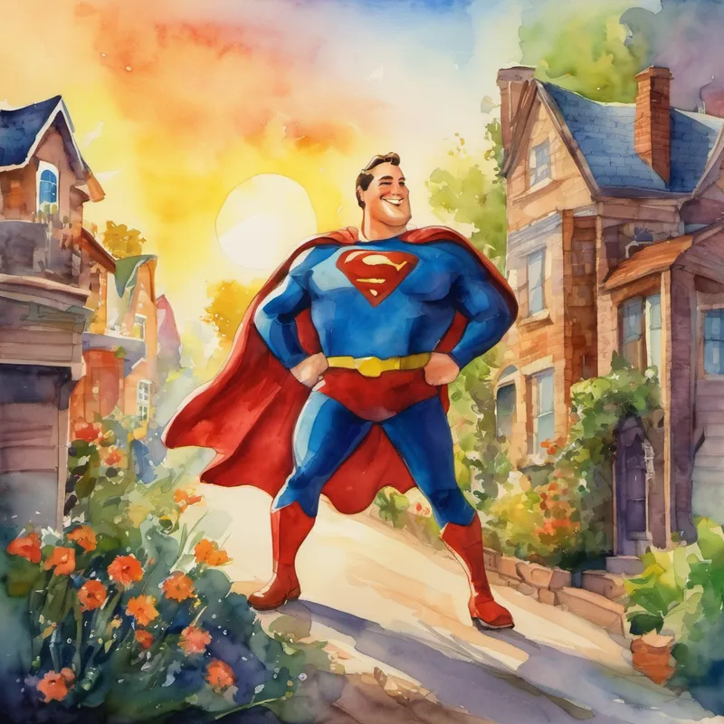 Once upon a time, in the cheerful town of Happyville, there lived a superhero named Larger Man. Now, Larger Man was no ordinary superhero; he had a unique ability that made him extra special. He could drink a keg of beer and run a marathon faster than anyone else in the whole wide world! Larger Man knew he had a remarkable gift, but he also understood the importance of confidence. He always believed in himself and his abilities. "I am Larger Man, and I can do anything I set my mind to!" he would say, his voice full of determination.