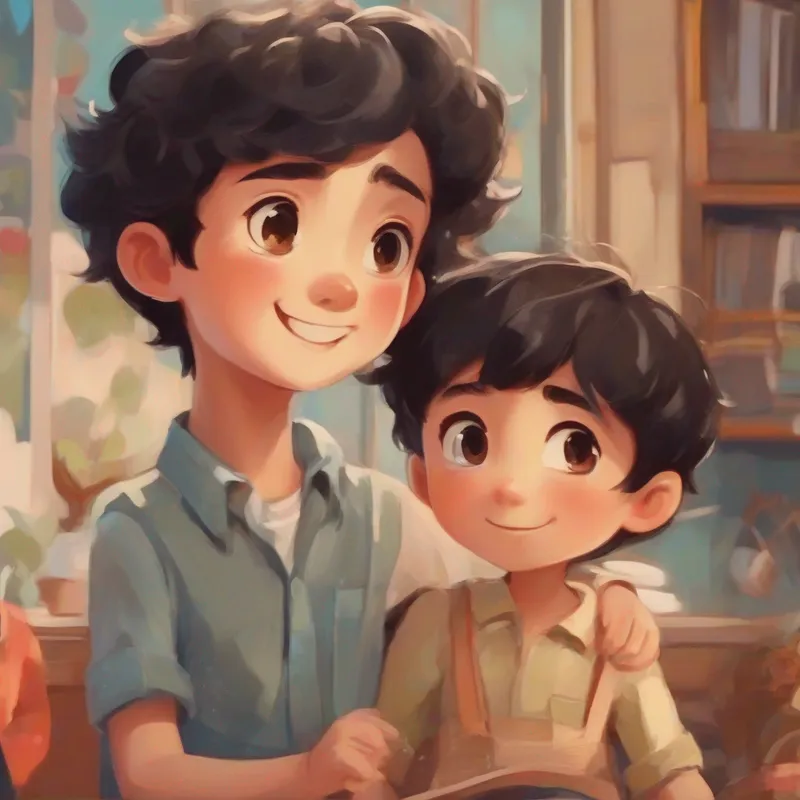 Straight-short black-haired boy with big brown eyes and his parents playing happily together