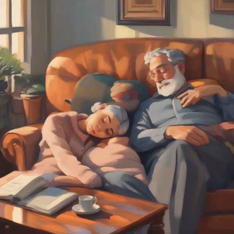 Jewish Mom and Dad sleeping during the day on sofa and couch