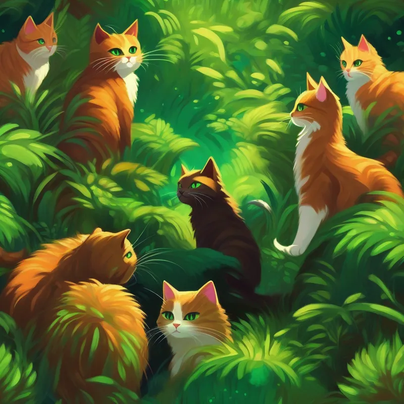 Cats become protectors of the Earth thanks to A talking cat with brown fur and bright green eyes.' example.