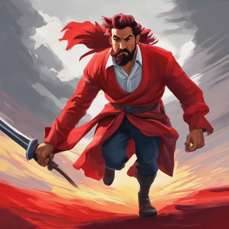 Hombre de camisa roja con un corbo. attacking with a corbo