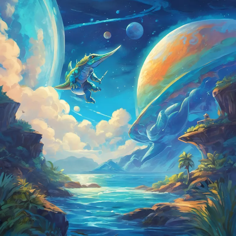 Dino's adventure didn't stop there because he had his sights set on the coolest planet of all: Neptune. It was a vibrant blue and known for its strong winds and its many icy moons. Dino wondered if he would find any sea creatures on Neptune, swimming among the icy currents. After a long and exciting journey, Dino knew it was time to return to Earth. Following the path of beautiful shooting stars, Dino's spaceship descended gracefully down through the atmosphere and touched the ground softly. His heart was filled with joy and knowledge about the planets he had visited.