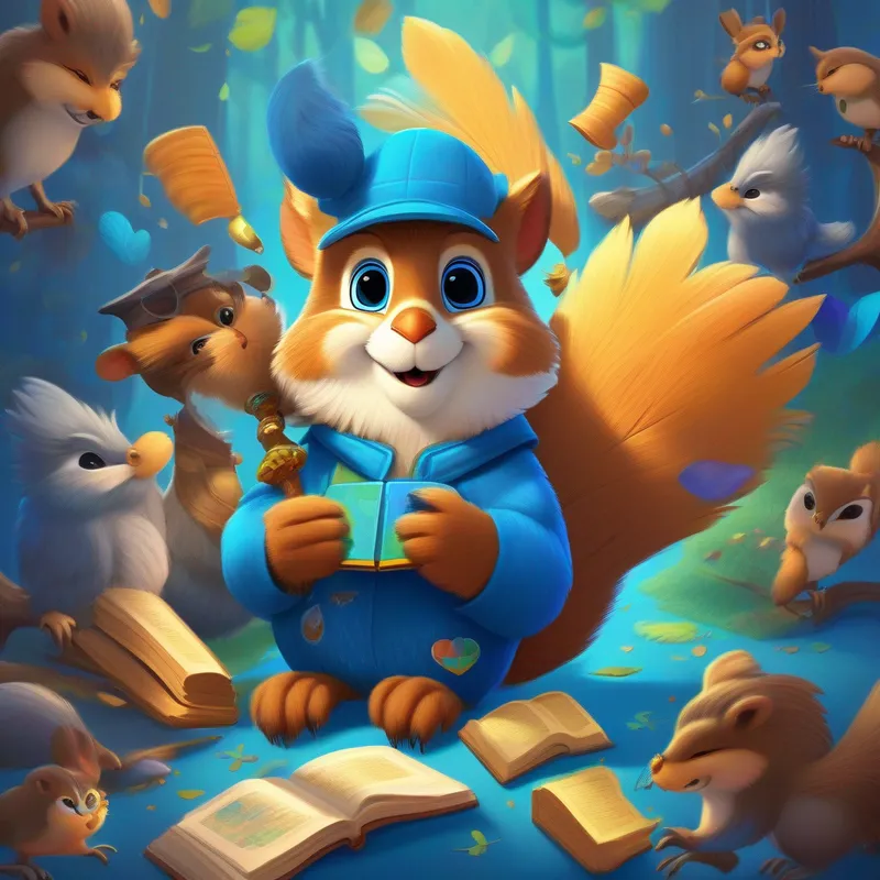 Blue fur, big smile, adored by children, Wise owl, feathers of different shades, book-carrying glasses, and Mischievous squirrel, bushy tail, acorn necklace solve the final puzzle with honesty.