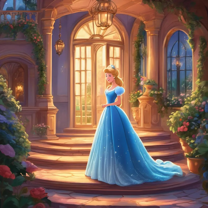 Meanwhile, back in Cinderella's little home, she couldn't help but dream about the magical night she had shared with the prince. She wished with all her heart to see him again. Finally, the day the prince arrived at Cinderella's house, hoping to try the glass slipper on every girl who lived there. Her stepsisters tried desperately, but their feet were too big. Finally, it was Cinderella's turn.