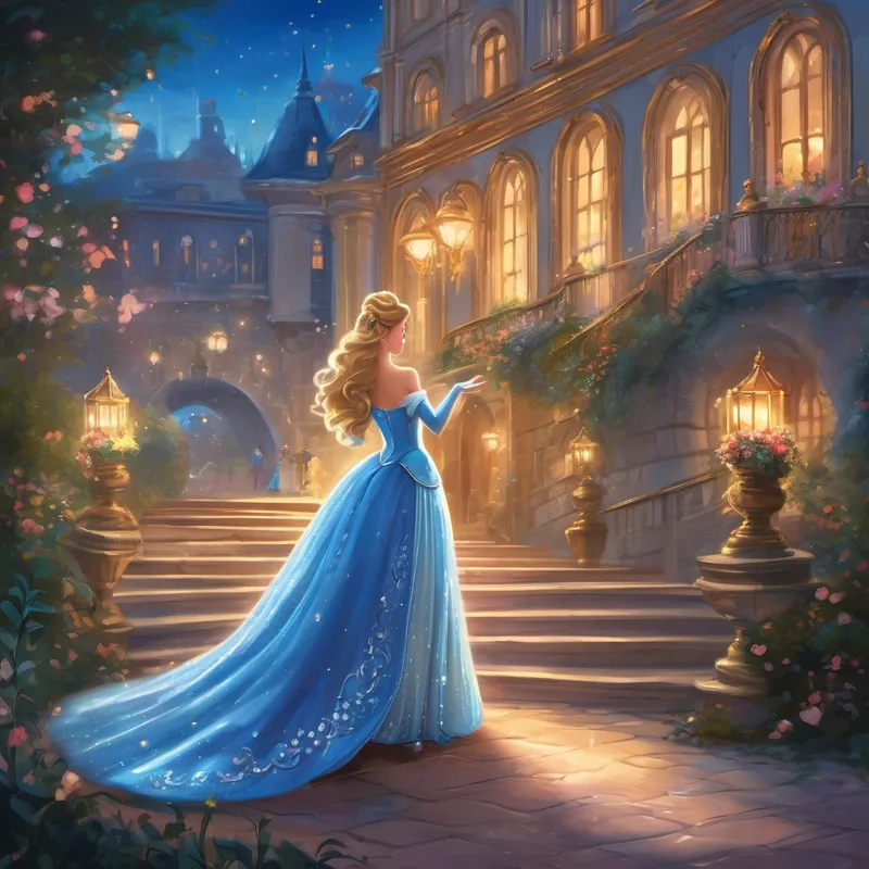 As Cinderella held her breath and slid her foot into the slipper, a miraculous transformation occurred. Her tattered dress transformed back into the shimmering blue gown, and the glass slipper fit her perfectly. The prince, overjoyed at finding his true love, whisked Cinderella away to the palace. They lived happily ever after in a world full of love and magic, never forgetting the extraordinary dress that had brought them together.