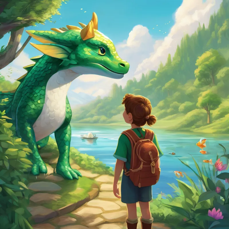 Among the fascinating creatures Emma encountered was a friendly dragon named Dudley. Dudley had emerald-green scales and eyes as bright as the sun. He loved sharing stories with children from the human world, just like Emma. Dudley flew across the sky, taking Emma on an incredible adventure through the land of Emd. They soared above cotton candy clouds, swam with playful dolphins in shimmering lakes, and danced with fireflies in an enchanted forest. Along the way, Emma's imagination grew wilder, and her heart filled with joy and wonder.