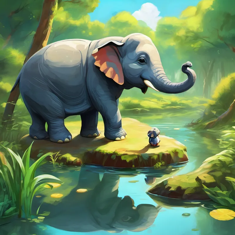 Once upon a time, in a peaceful forest, there lived a little elephant named Gartai. Gartai was always full of energy and loved to explore new things. One sunny day, while wandering around the forest, Gartai came across a small pond. And in that pond, there was a turtle named Tao, who loved to swim and bask in the warm sun. Curiosity sparked in Gartai's eyes as he watched Tao glide gracefully in the water. From that moment on, Gartai and Tao became the best of friends. Every day, they would meet by the pond and have exciting adventures together.