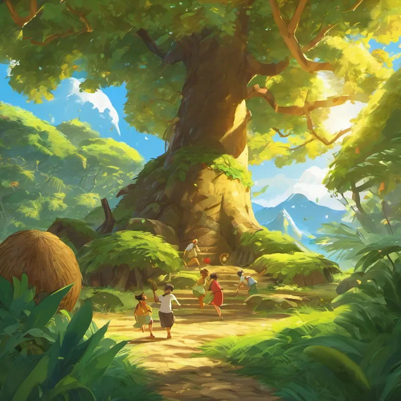 After many days of searching, they finally reached the spot marked on the map. Excitement filled the air as they dug furiously, their trunks and paws tossing dirt and leaves aside. And there it was, shimmering golden in the sunlight — the Golden Coconut! Elated, Gartai and Tao celebrated their victory, dancing around with joy. They knew that the real treasure was not the Golden Coconut but the bond they had formed through their incredible journey.