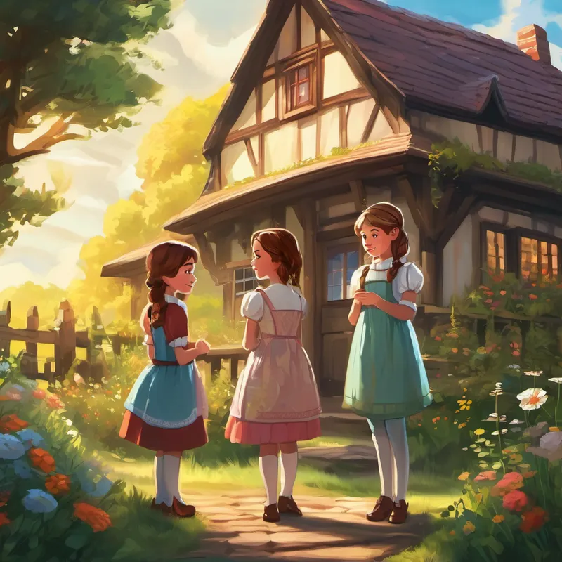 Once upon a time in a small cottage nestled by a meadow, lived two sisters named Annabelle and Elise. Annabelle was the older sister, while Elise was the younger one. They shared the same room and loved each other dearly, but there wasn't a day without an argument between them. Both girls had their own magical talents. Annabelle could paint with colors that could come to life, and Elise had a voice that could lull even the wildest animals to sleep. However, their magical abilities sometimes led them to compete against each other, making their once harmonious home fill with arguments.
