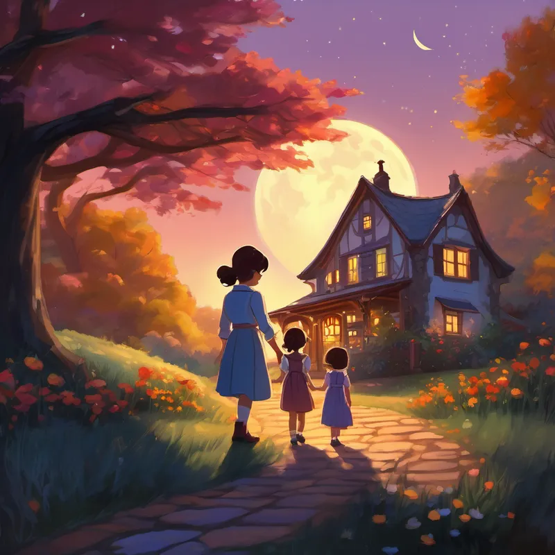 That night, as the moonlit cottage filled with soft shadows, Annabelle and Elise put on their magic bracelets. Instantly, they felt warmth and love spreading through their hearts. The next morning, Elise woke up with an idea to surprise Annabelle with a beautiful painting. She began to gather Annabelle's favorite colors and let her imagination run wild. As the colors blended perfectly on the canvas, Elise's heart raced with joy.