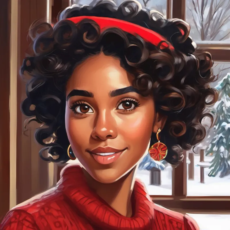 Ambitious, brown skin, expressive brown eyes, curly black hair hears rumors of downsizing, heightening her job insecurity.