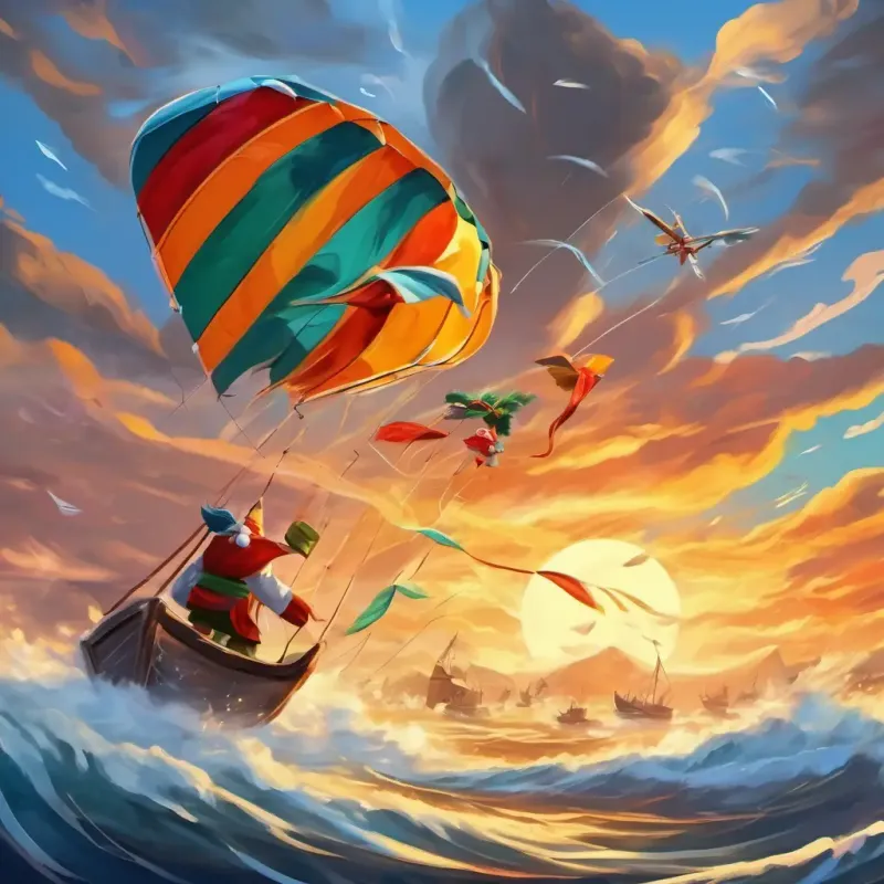 Conflict escalates as the kites face the challenge of battling the storm's turbulence.