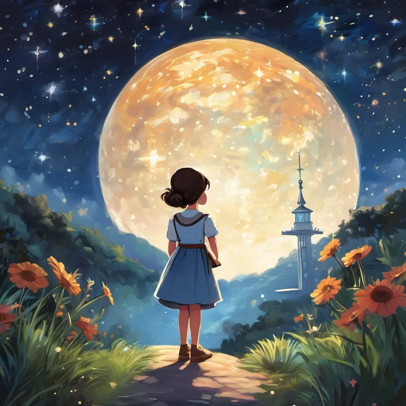 Once upon a time, in a small town nestled under a sky full of twinkling stars, there lived a curious girl named Amelia. Amelia always had a sparkle in her eyes and an insatiable thirst for knowledge. Her favorite thing in the world was exploring the wonders of the universe. With her trusty companion, a magical telescope passed down through generations in her family, Amelia had discovered countless celestial treasures. One serene night, while gazing up at the stars, Amelia's heart filled with an irresistible curiosity. The desire to explore the mysteries of the solar system overwhelmed her. So, deciding to embark on the most extraordinary journey yet, Amelia took out her magic telescope and whispered to it, "Take me to the wonders beyond the stars, my faithful friend."