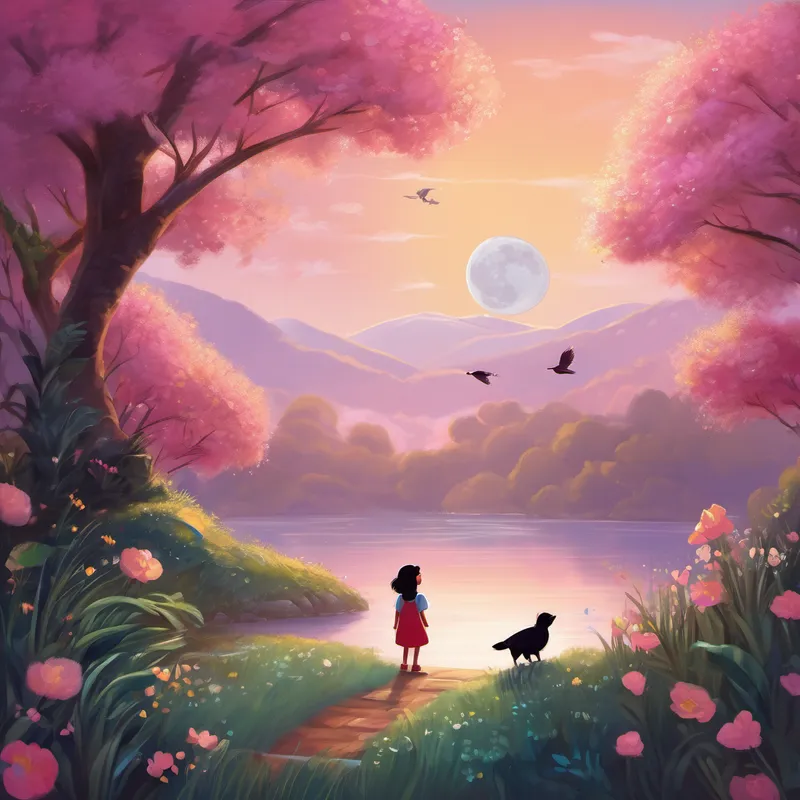 Ali befriended a little Shoe Bird named Şila, who became his guide and companion throughout the journey. Şila had beautiful pink wings, shimmering like the softest silk, and she had a radiant smile that instantly made Ali feel at ease. Together, Ali and Şila traveled to the most enchanting places. They flew through the fluffy clouds, where they played hide-and-seek with friendly little raindrops. They visited the Moon, where moonbeams made everything sparkle like diamonds.