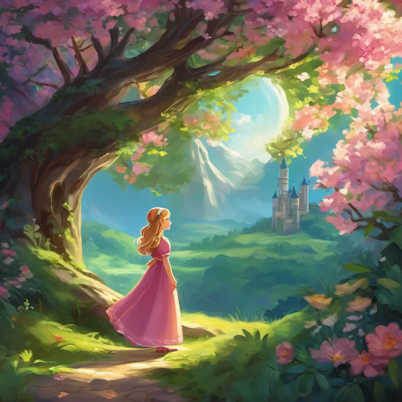 Wide-eyed with anticipation, Lily listened intently, eager to absorb every word. The magical tree continued its story. "Long ago, there was a young princess named Aurora. She lived in a grand castle but felt lonely and disconnected from her true self. One day, a wise old sage told her about a hidden mirror tucked away in a hidden room of her castle. This magical mirror could reveal her truest self."