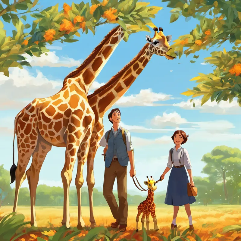 Finally, Gina the Giraffe took Andy to the open plains. With her long neck, Gina could reach the juiciest leaves at the top of the trees. Andy was in awe of how tall Gina was and how gracefully she walked. Gina explained to Andy that giraffes have long tongues that they use to pull leaves off the trees. Andy even got to feed some leaves to Gina, and she happily munched away.