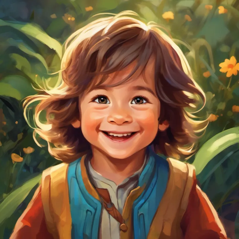 Achille, a two-year-old boy with long hair, bright eyes, and a joyful smile's smile becomes a symbol of joy, he continues spreading happiness