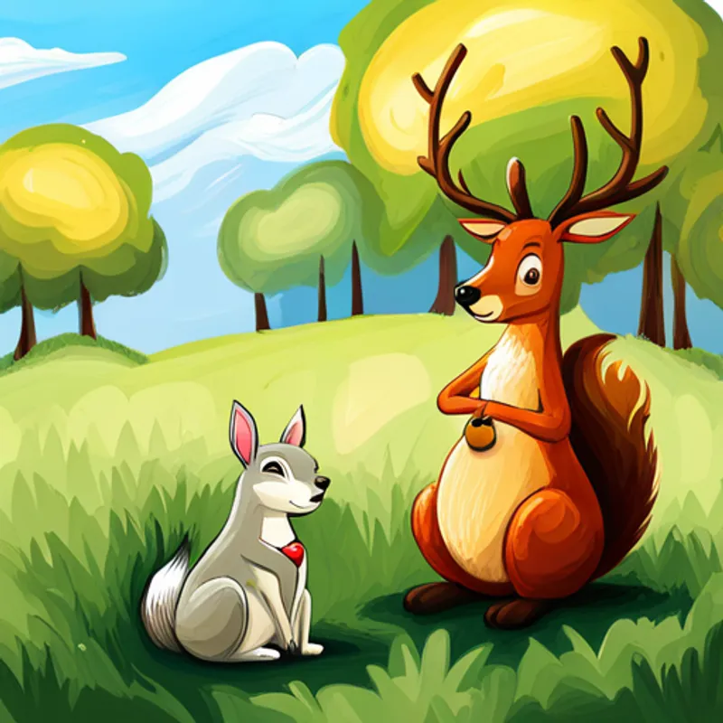 Squirrel and deer practicing mindfulness meditation