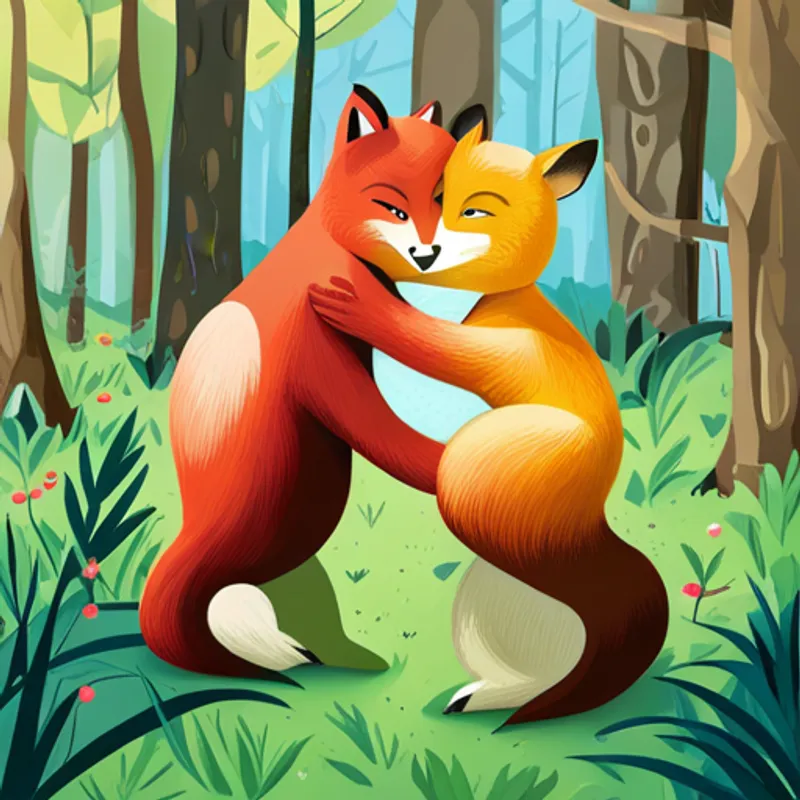 Forest animals hugging each other in support