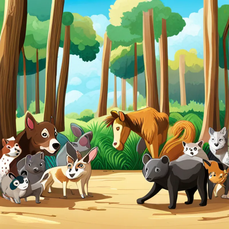 Animals living peacefully together in the forest