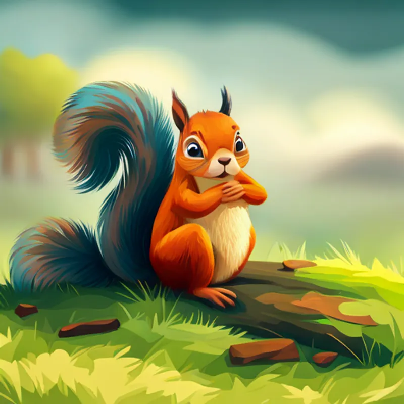 Sad squirrel sitting alone under a tree