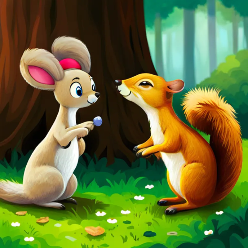 Deer teaching squirrel about mindfulness with visuals