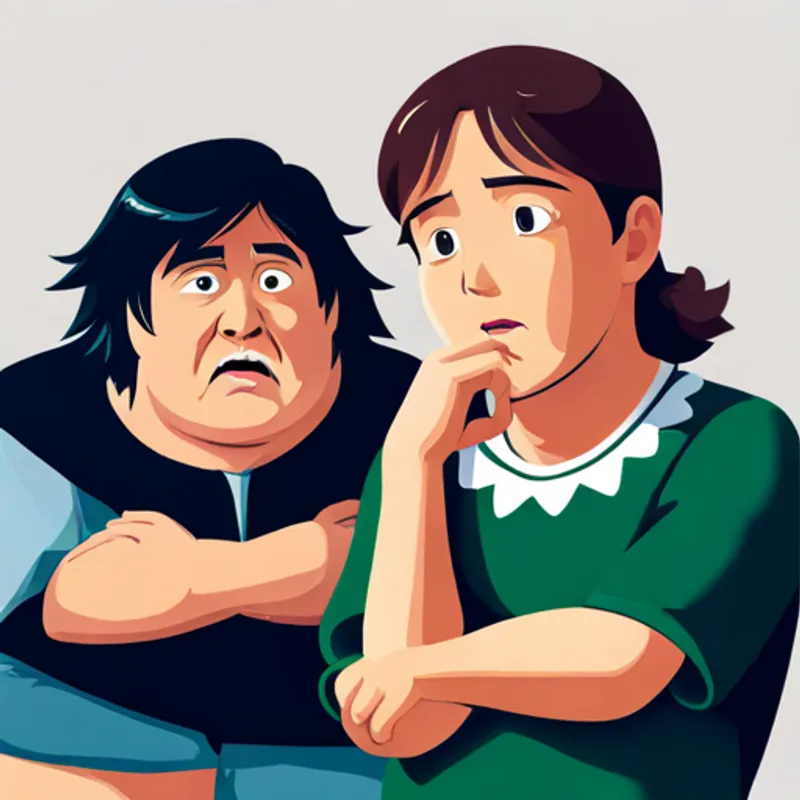 Denis looking surprised as Mimi talks