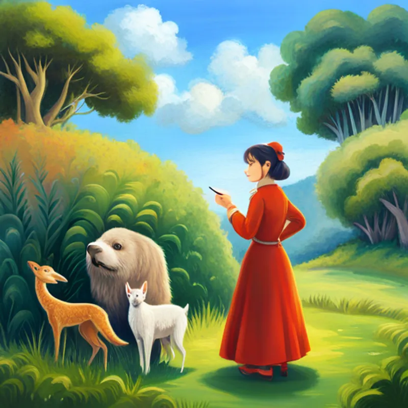 Mimi pointing to the other animals who are talking