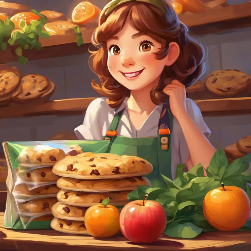 Anna, always the prepared one, reached into her bag and pulled out delicious sandwiches filled with mouthwatering cheese and fresh vegetables. They giggled and chatted while they savored each bite, feeling the warmth of the sun on their skin. Just as they were about to finish, Anna revealed another surprise from her magical bag of wonders. She unwrapped a plump and juicy red apple, then a sweet, refreshing orange, and finally, a special treat – melt-in-your-mouth chocolate chip cookies. Sarah's eyes sparkled with delight as she saw the cookies, her favorite treat.