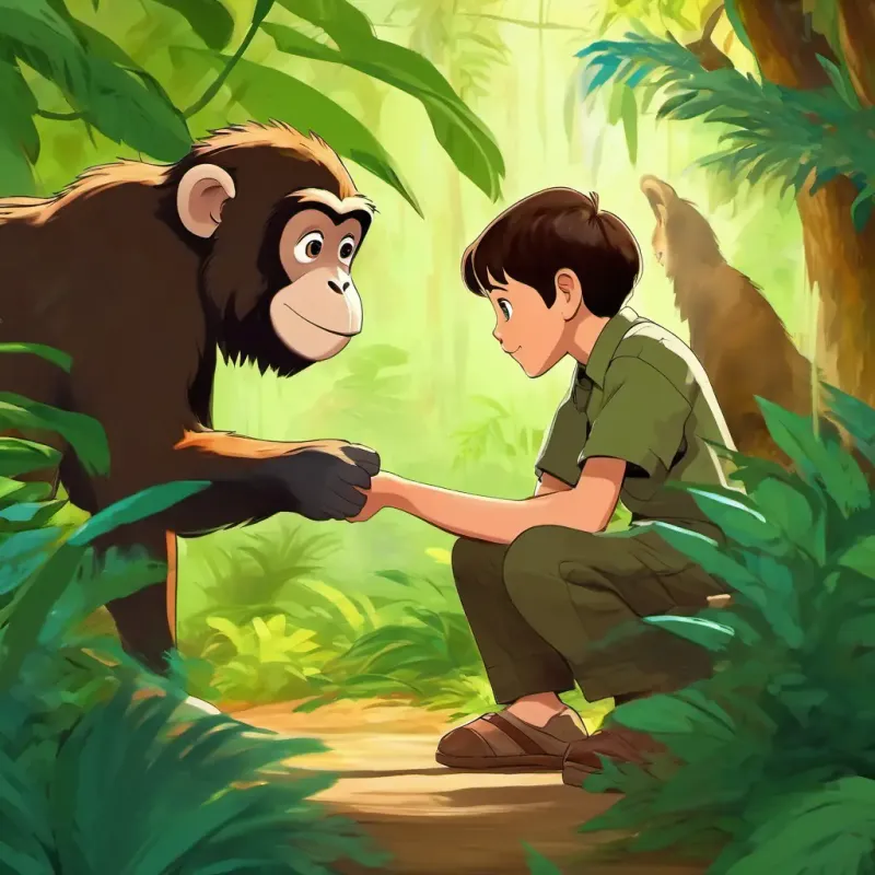 Levi is a 7-year-old boy with autism He has brown hair and curious brown eyes talks to the monkey and asks him to teach him about the animals in the jungle.