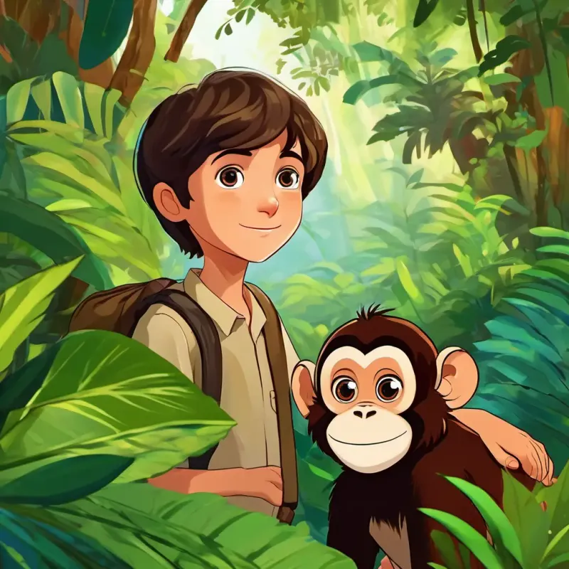 Levi is a 7-year-old boy with autism He has brown hair and curious brown eyes and the monkey spend the day exploring the jungle and learning about different animals.