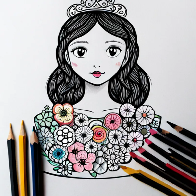 Corona de flores coloridas y vestido rosa con una corona de flores coloridas