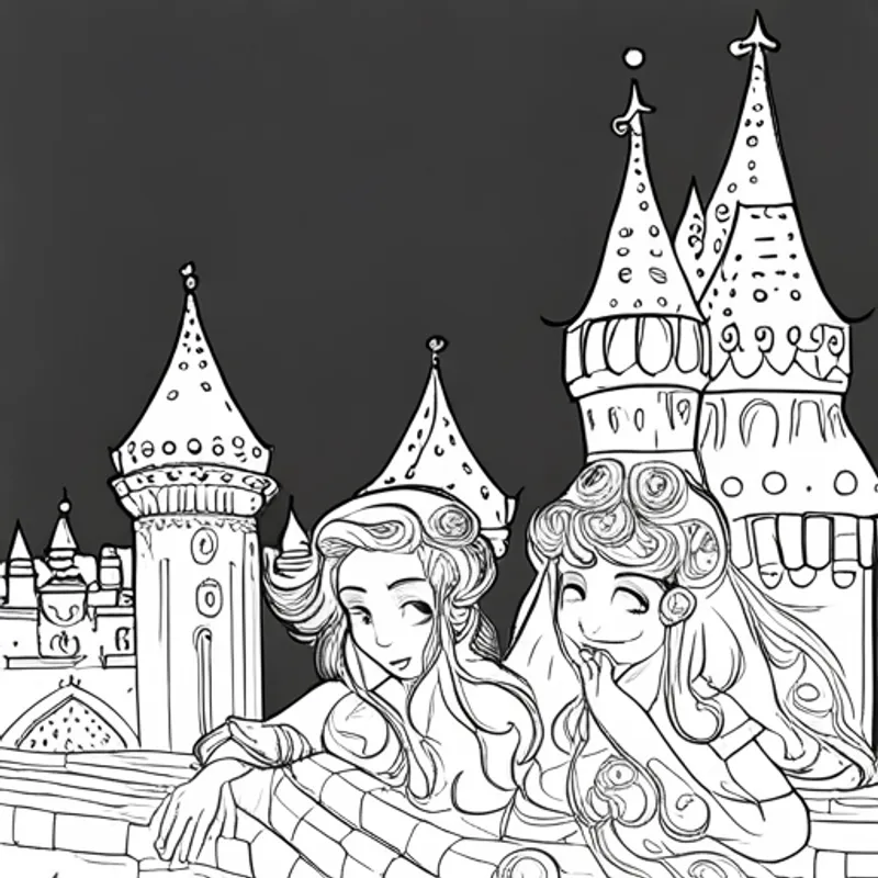 Las princesas sonriendo y abrazándose en el castillo