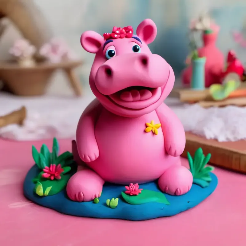 Hidie Hippo wakes up in her river home, feeling happy.