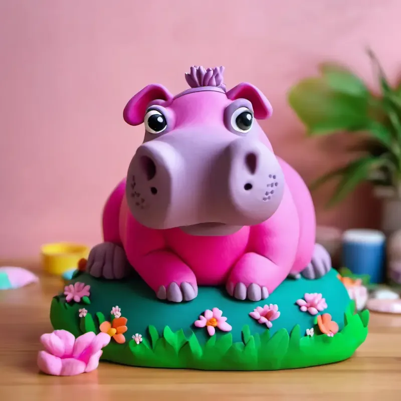 Hidie Hippo wakes up in her river home, feeling happy.