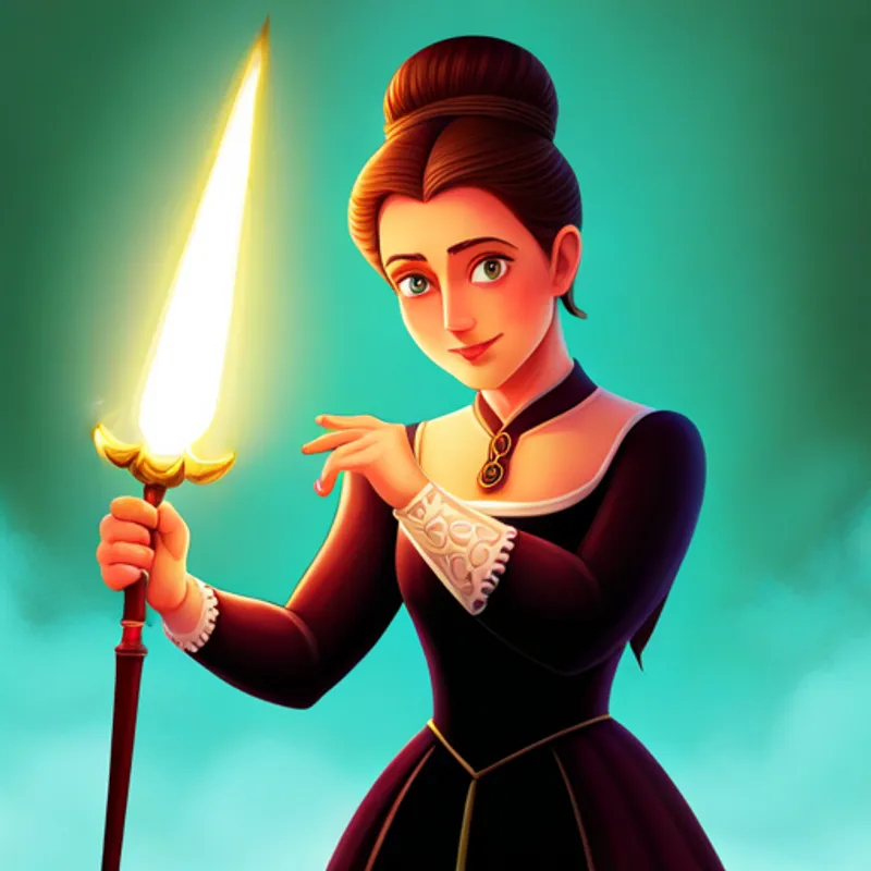 Wilhelmina with an evil smile, holding a magic wand