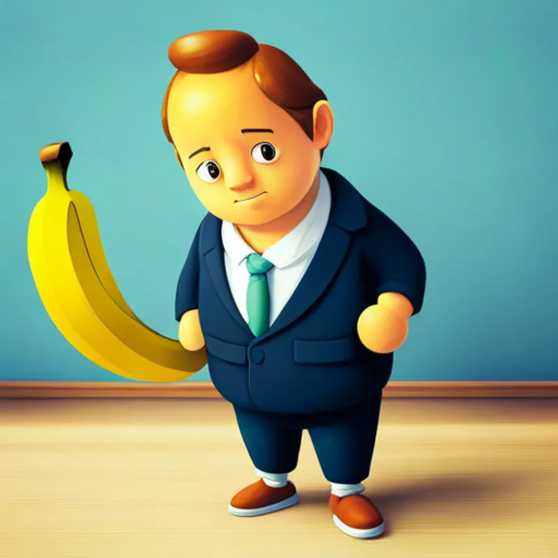 Benjamin transforming into a banana with a sad expression