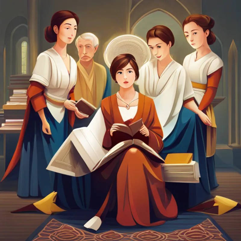 Sophia holding the ancient book with other girlren surrounding her