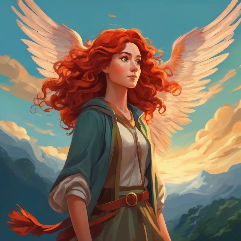 The woman giving Curly red hair, adventurous, determined to find sanctuary a pair of wings to fly