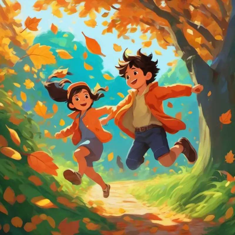 Leap into leaves, playful joy.