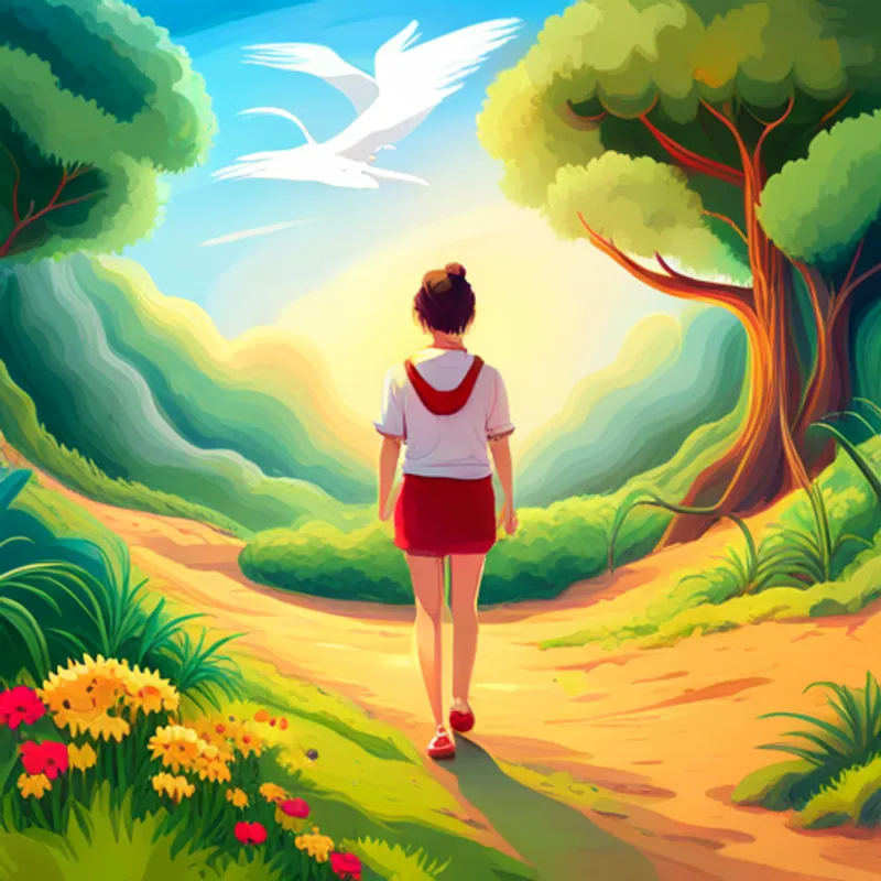 Criatura con pies ligeros y corazón grande, color dorado y celeste, con un halo brillante. sosteniendo a Pequeño pájaro de colores brillantes, con plumas suaves y ligeras. en su mano