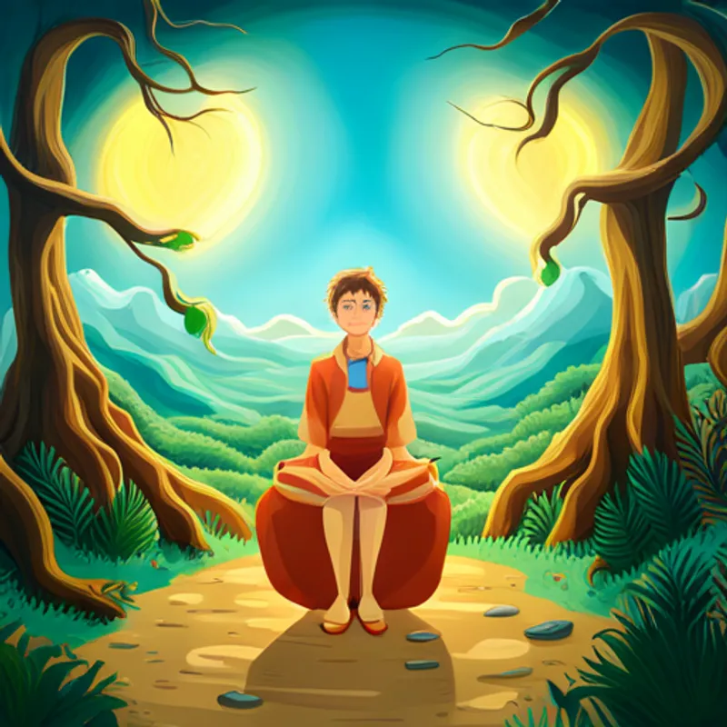 Criatura con pies ligeros y corazón grande, color dorado y celeste, con un halo brillante. regresando a su hogar en el reino nuboso