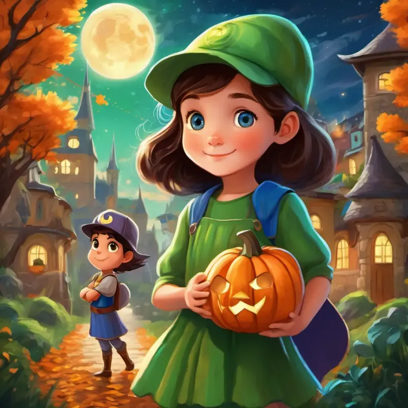 Page 2: A young girl with dark hair and bright blue eyes She loves wearing colorful dresses and A little boy with light brown hair and sparkling green eyes He wears a cap and enjoys wearing superhero shirts entering the magical kingdom, seeing talking animals and fairies