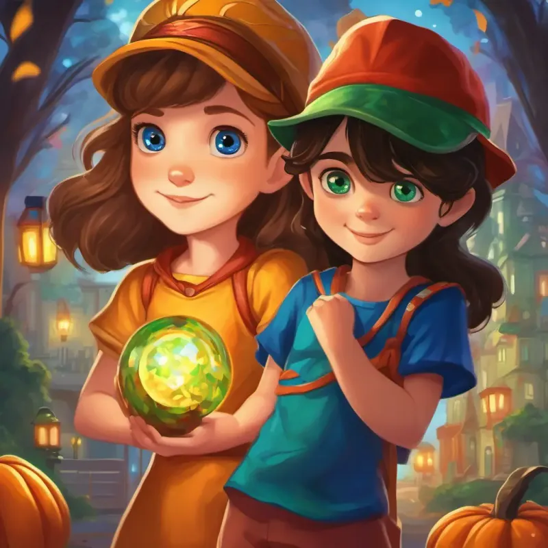 Page 4: A young girl with dark hair and bright blue eyes She loves wearing colorful dresses and A little boy with light brown hair and sparkling green eyes He wears a cap and enjoys wearing superhero shirts learning about kindness, friendship, and finding the hidden treasure