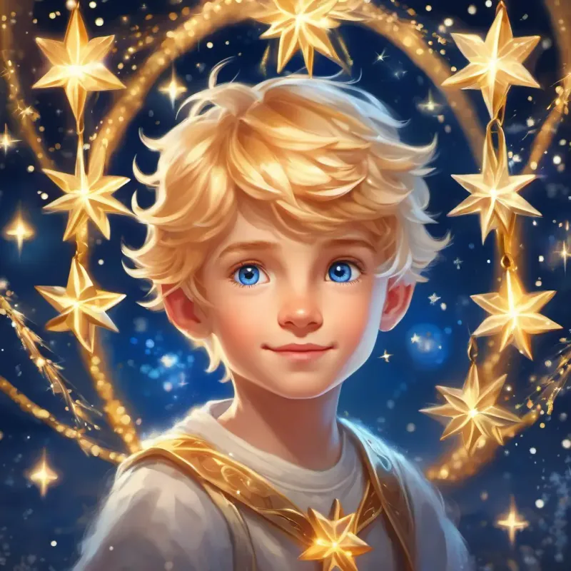 Tiny fairy with golden hair, sparkling blue eyes seeking Kind boy with blue eyes, fair skin's help with the Christmas star