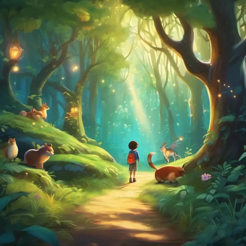 Encountering talking animals and magical obstacles in the enchanted forest