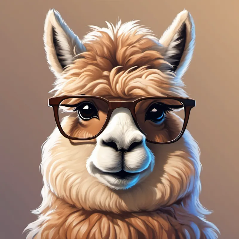 A smart alpaca with brown fur and glasses., a lovable alpaca working in Customer Support