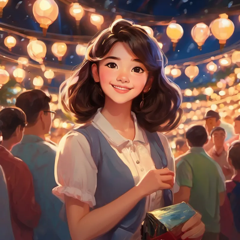 Arishfa posing in front of cameras, surrounded by adoring fans and lights shining on her.